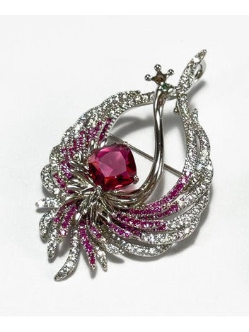 Pink Crown Swan Brooch