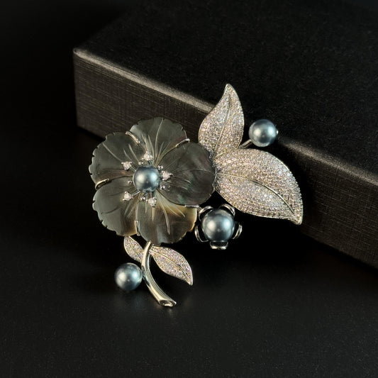 Gray Pearl Flower Brooch