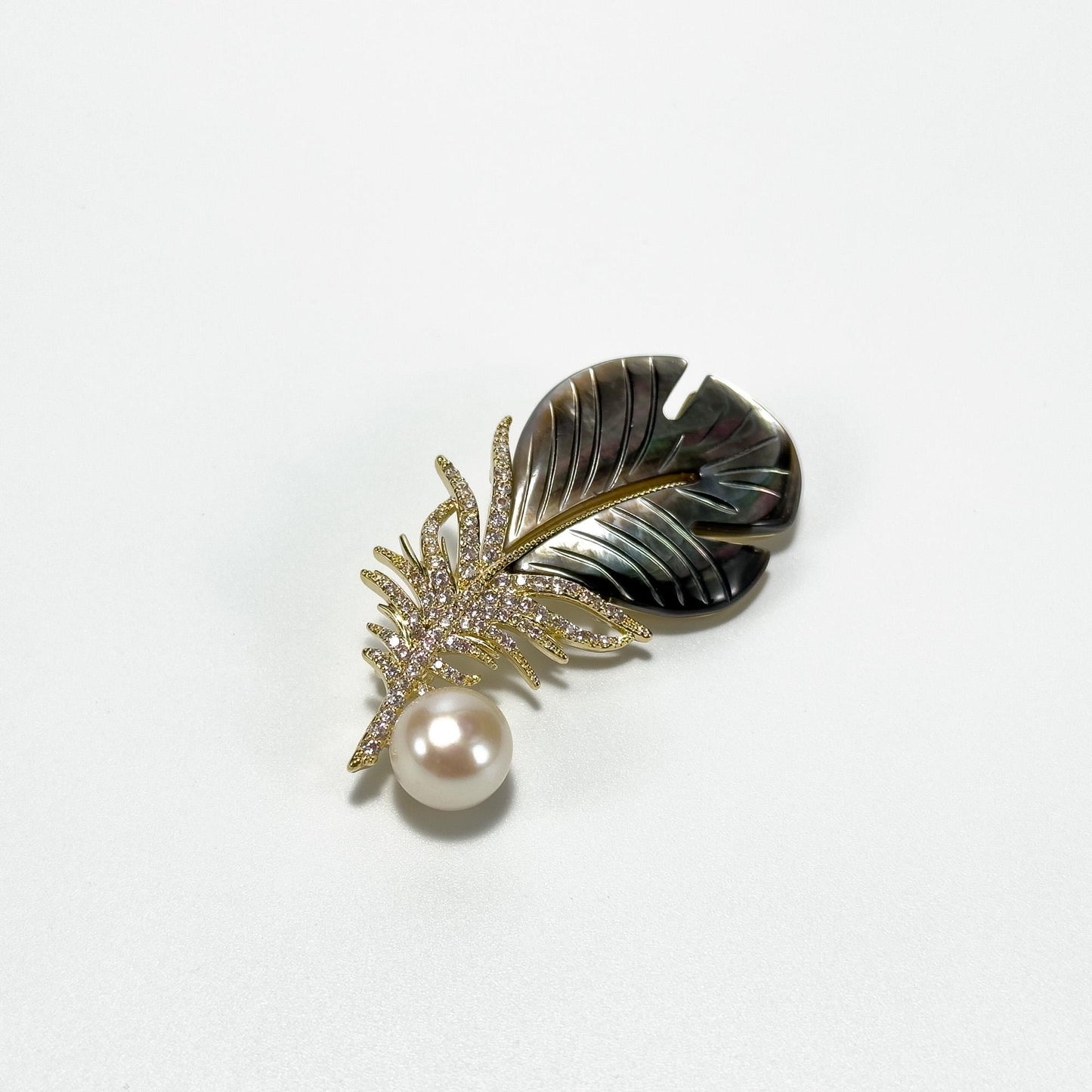 Mother-of-Pearl Feather Brooch