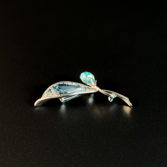 Blue Leaf-Shaped Crystal Brooch