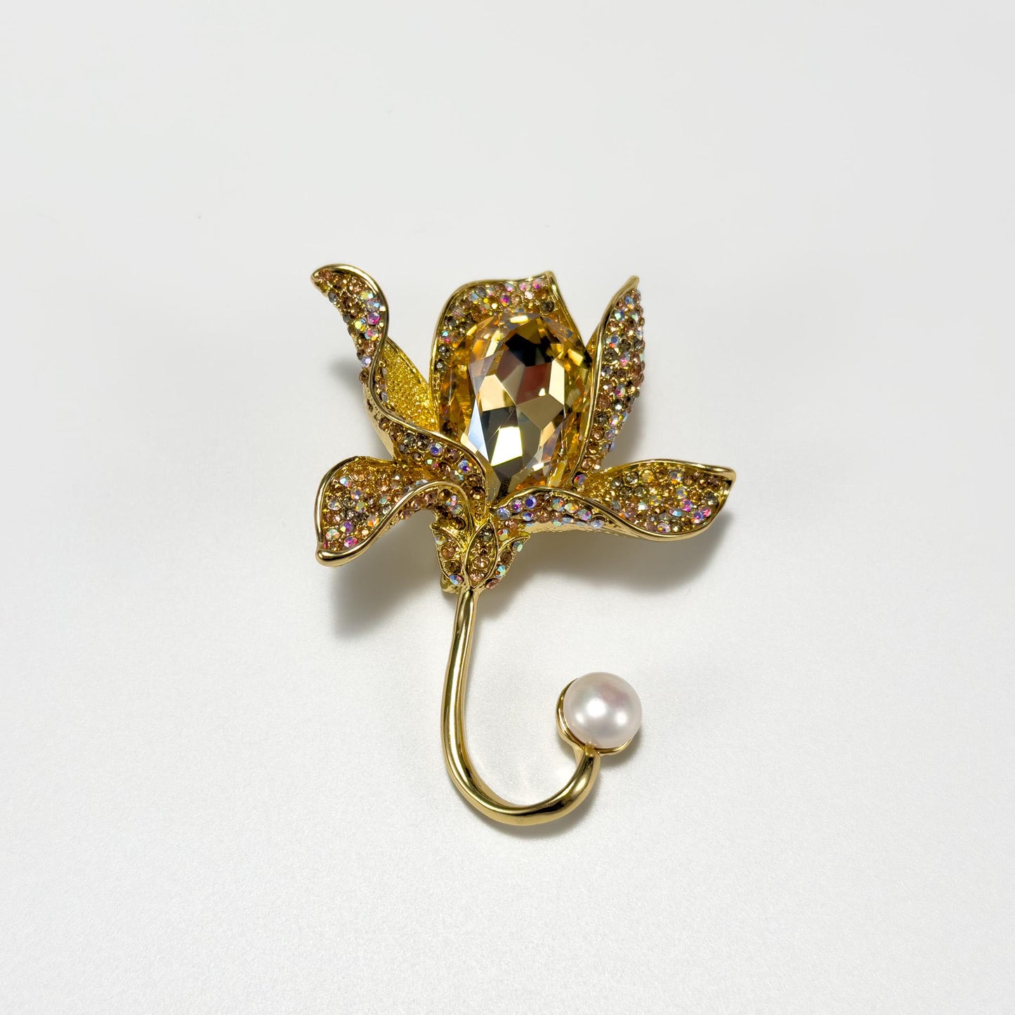 Golden Lotus Zirconia Brooch