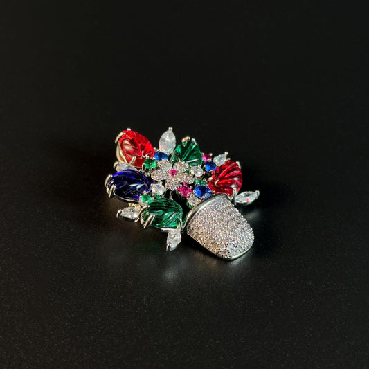 Luxury Colorful Floral Potted Plant Brooch