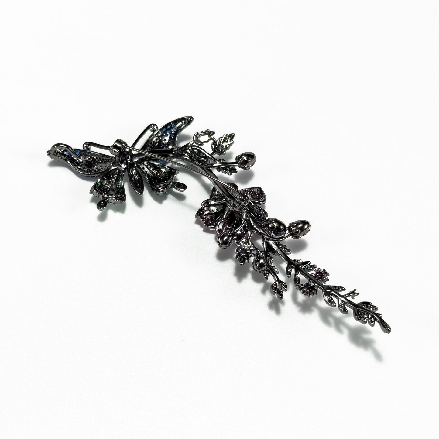 Rhinestone Butterfly and Floral Brooch