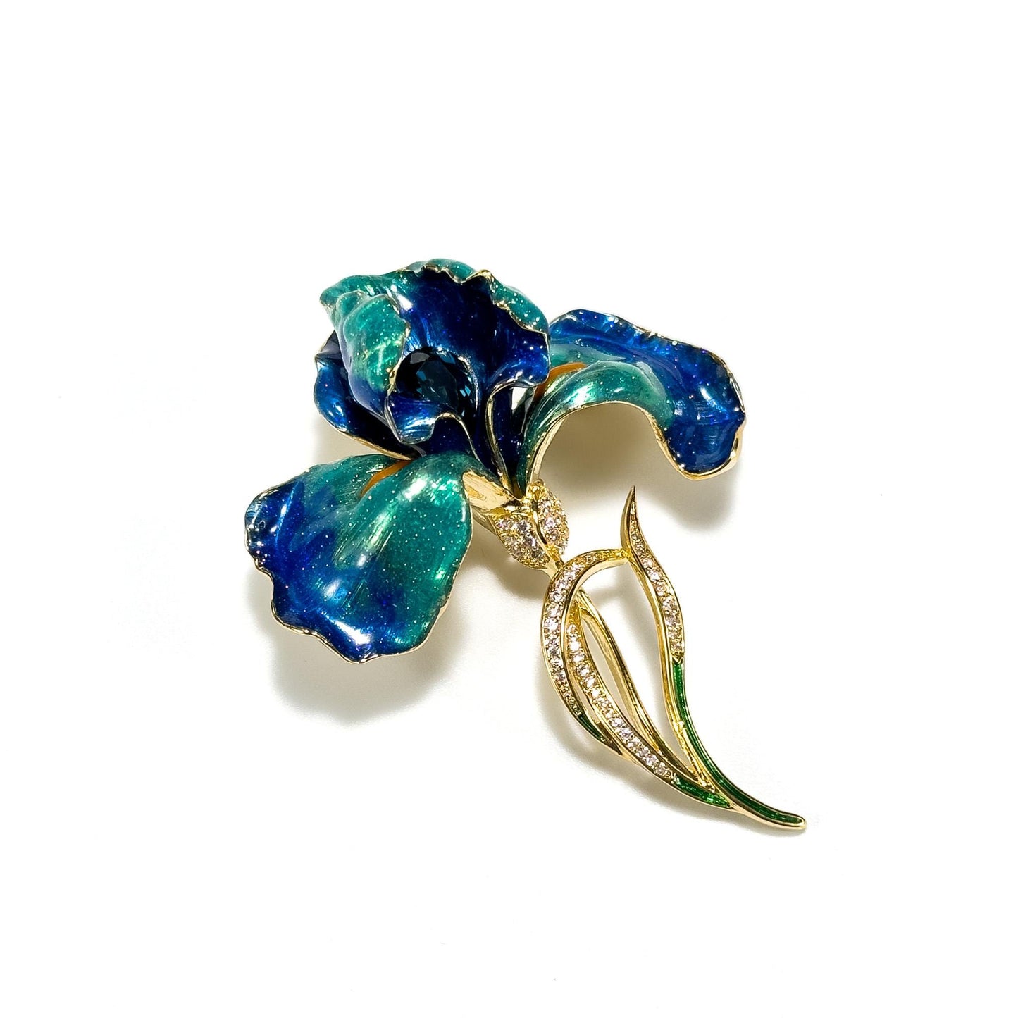 Enameled Iris Brooch