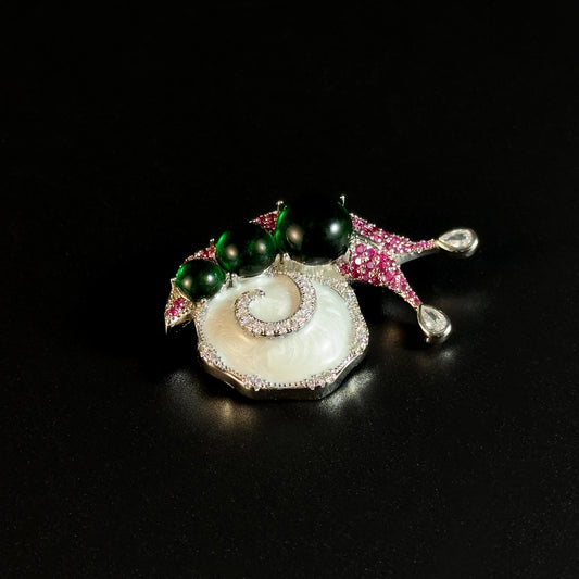 Emerald and Pink Diamond Snail Brooch