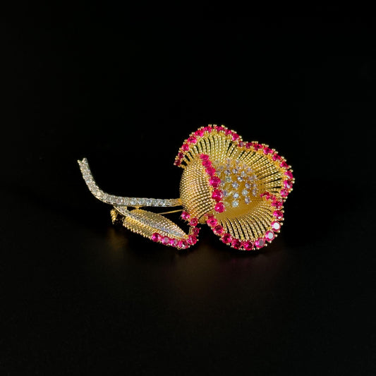 Fuchsia Rhinestone Flower Brooch