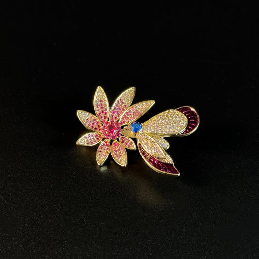 Floral and Butterfly Rhinestone Brooch
