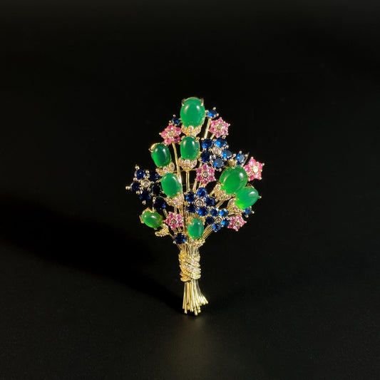 Green Glass Bouquet Brooch