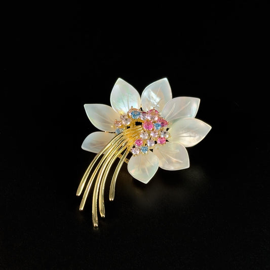 White Mother-of-Pearl Flower Brooch