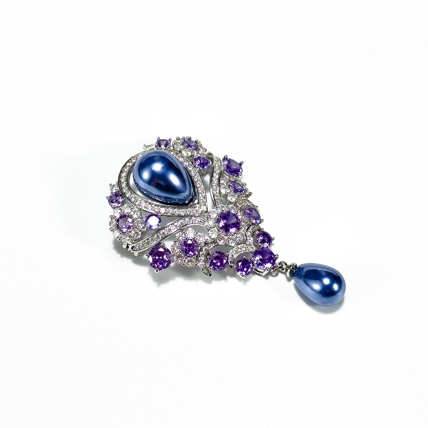 Vintage Court Style Violet Teardrop Pearl Brooch