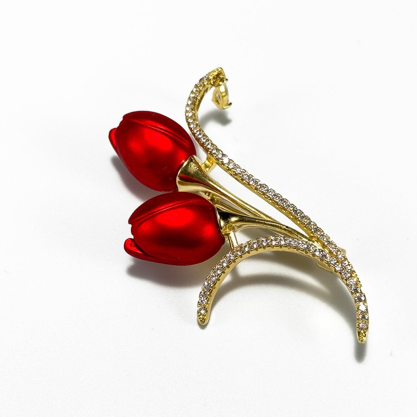 Red Tulip Rhinestone Brooch