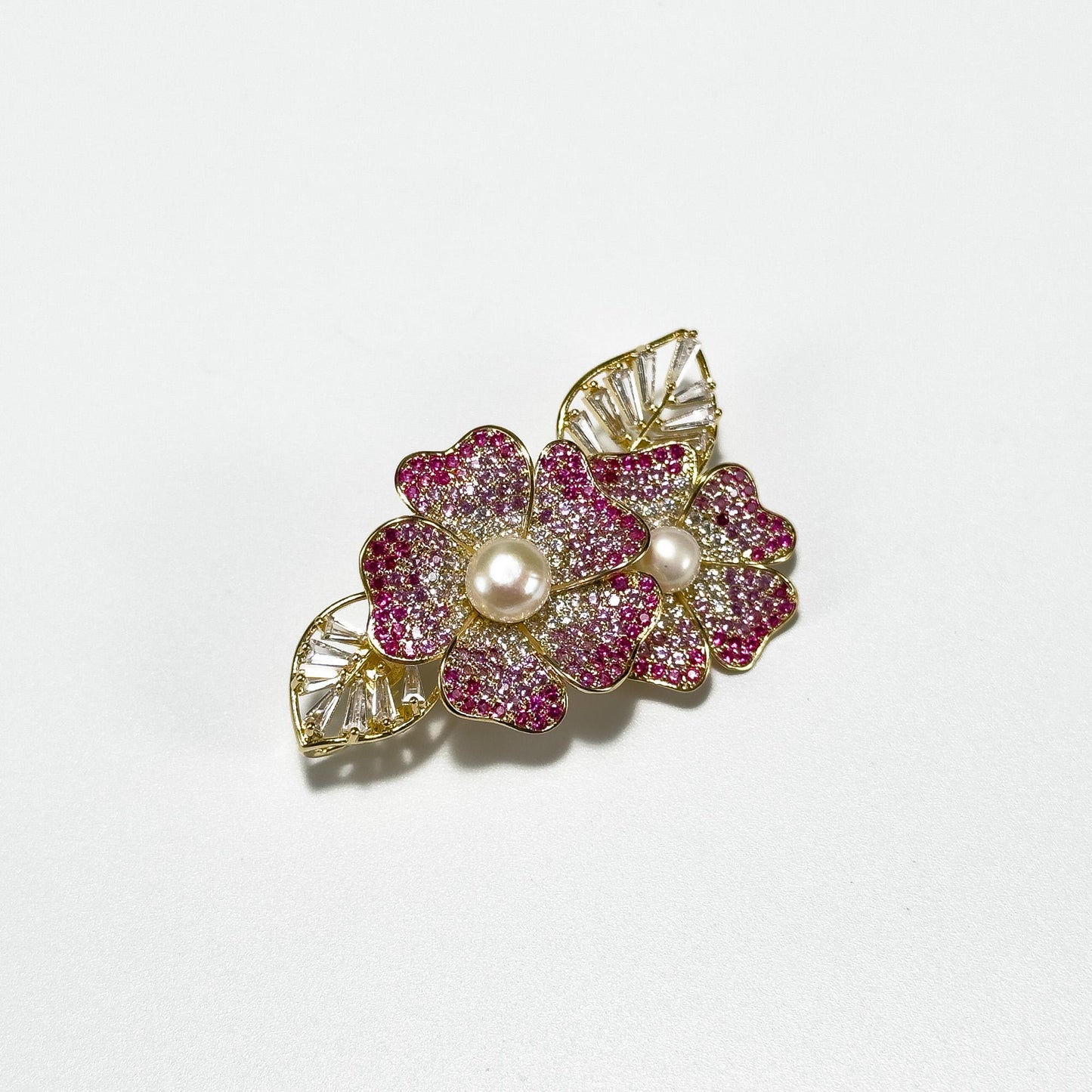 Crystal Rhinestone Pink Flower Brooch