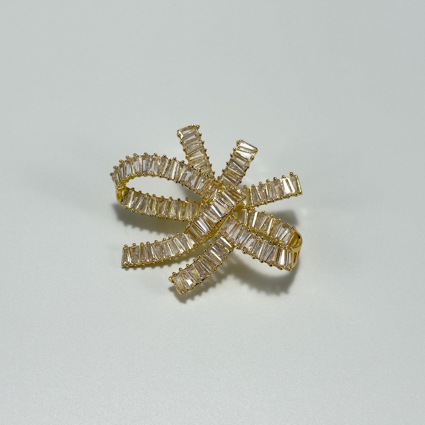 Gold Crystal Bow Brooch