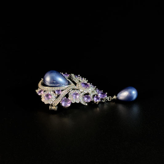 Vintage Court Style Violet Teardrop Pearl Brooch