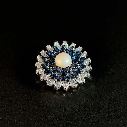 Blue Crystal and Pearl Brooch