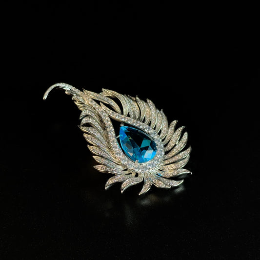Sapphire Peacock Feather Brooch