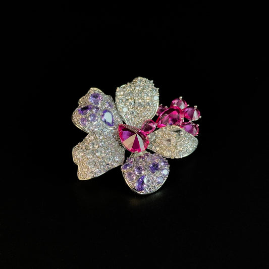 Pink Gemstone Flower Brooch