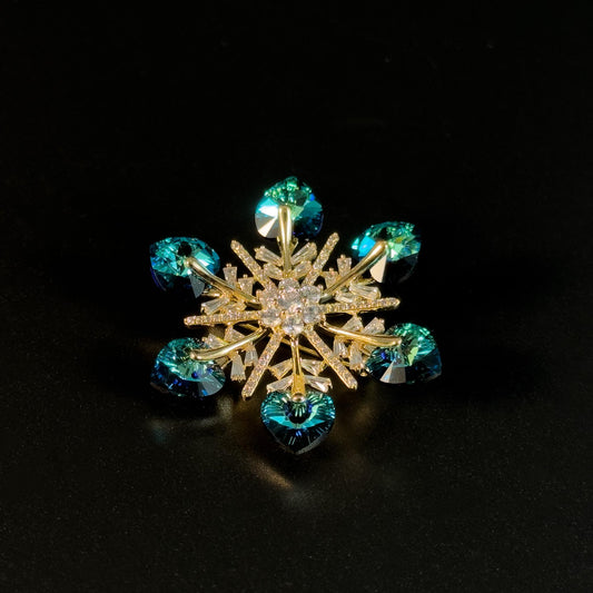 Blue Crystal Snowflake Brooch