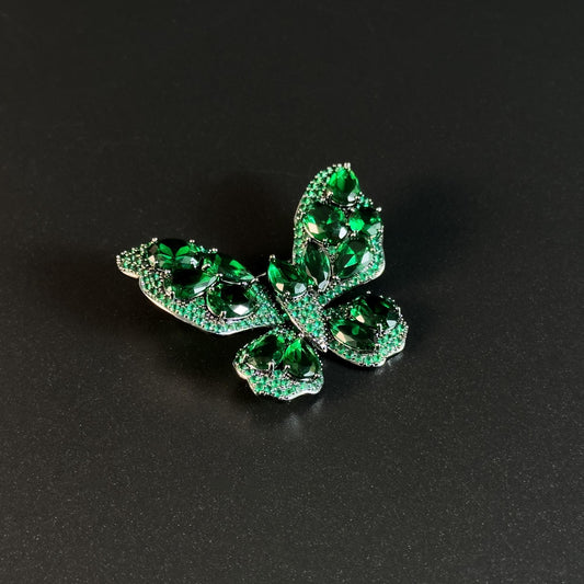 Heavy-Duty Emerald and Zircon Butterfly Brooch