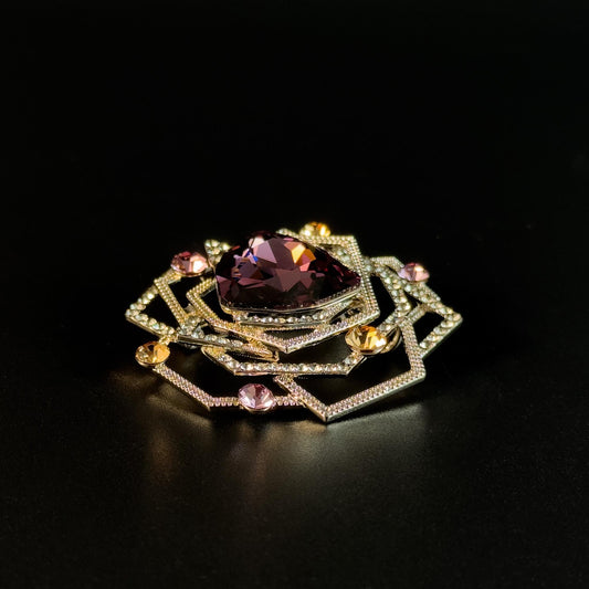 Purple Zircon Rose-Shaped Brooch