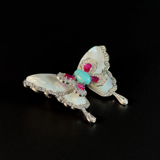 Turquoise and Mother-of-Pearl Butterfly Brooch