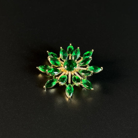 Emerald Zircon Flower Brooch