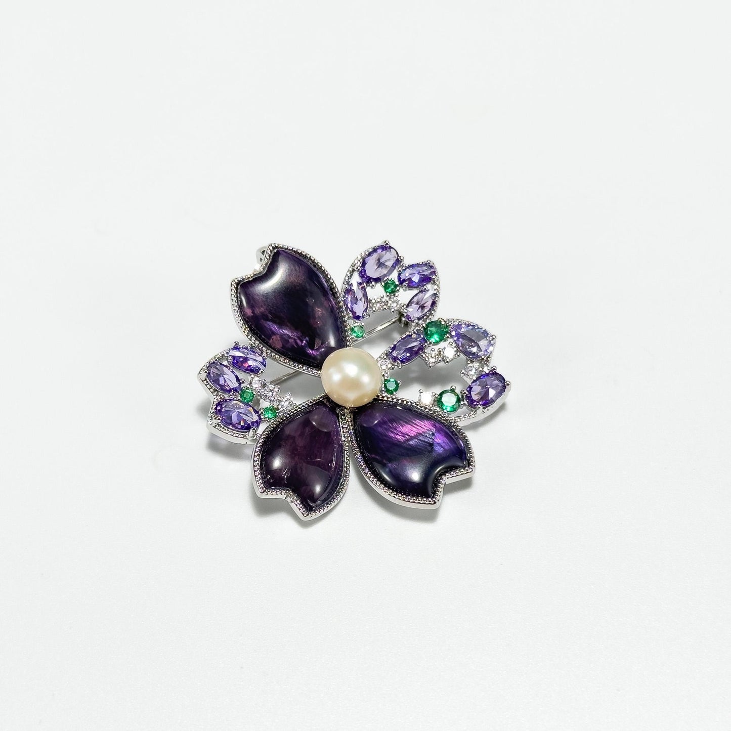 Purple Flower Pearl Brooch