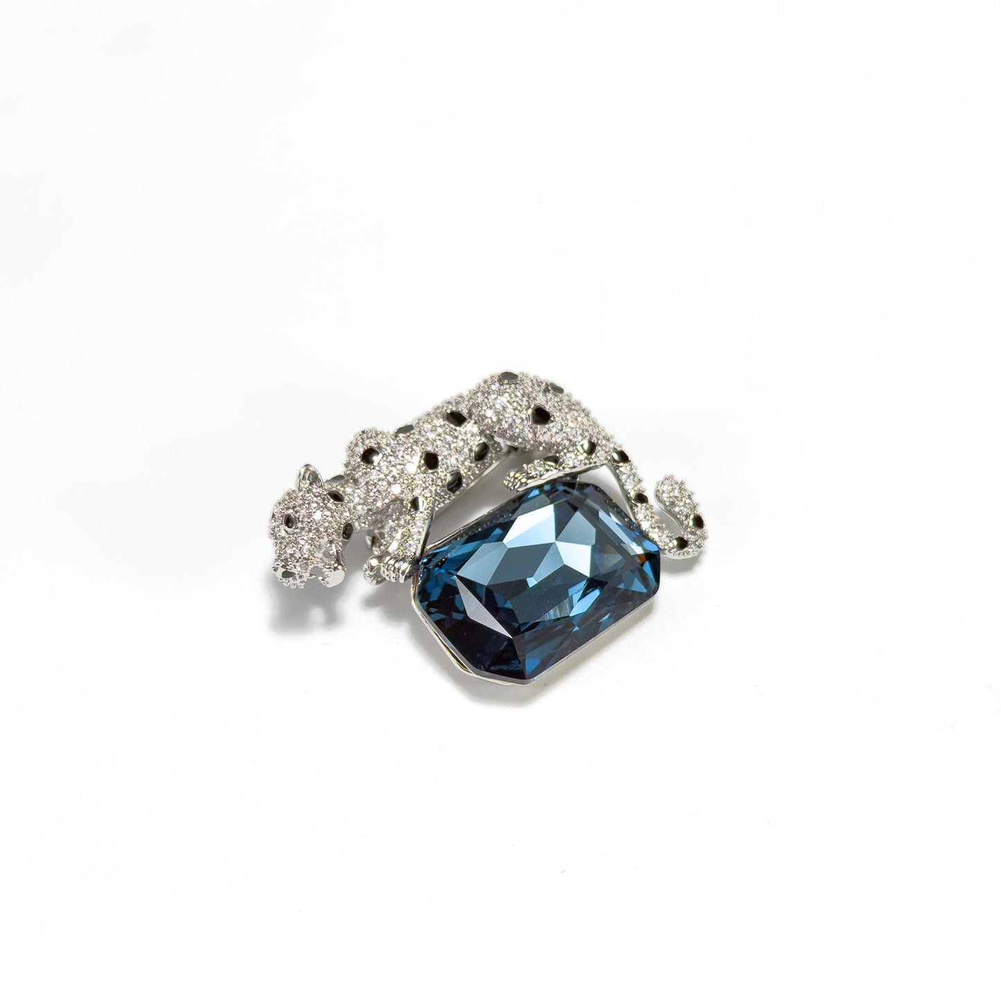 Blue Zircon Leopard Brooch
