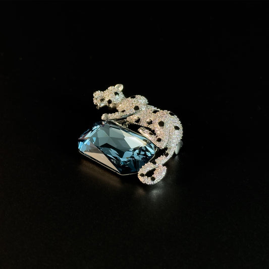 Blue Zircon Leopard Brooch