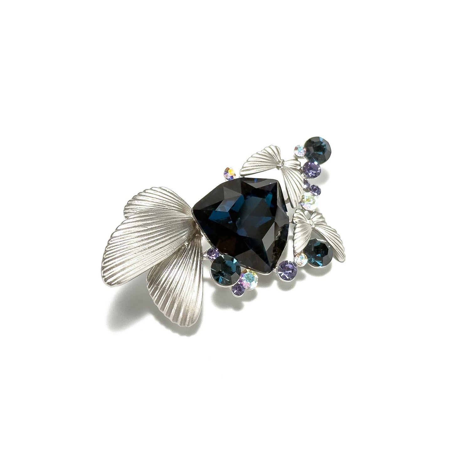 Deep Blue Zircon Butterfly Leaf Brooch