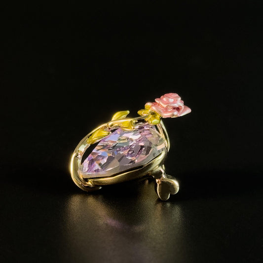 Pink Rose Heart Zircon Brooch