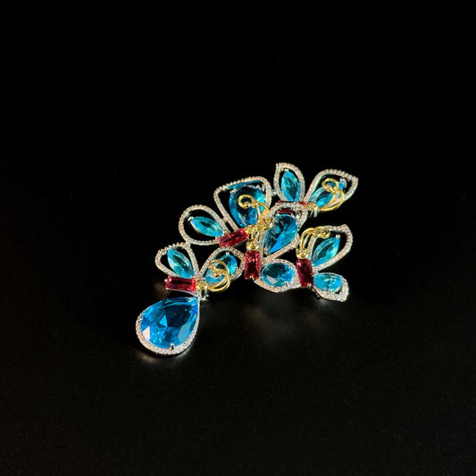 Blue Zircon Flower-Shaped Teardrop Pendant Brooch