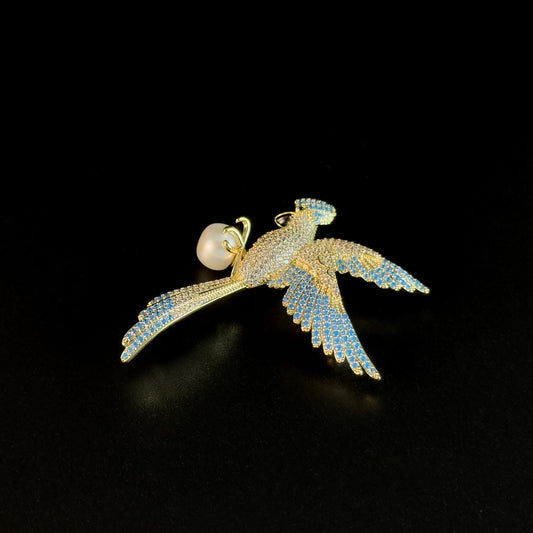 Blue-Winged Pearl Parrot Brooch