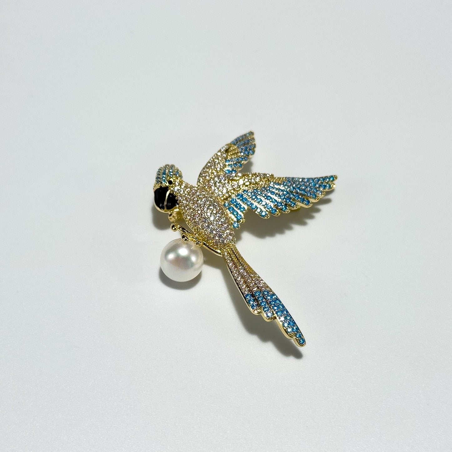 Blue-Winged Pearl Parrot Brooch
