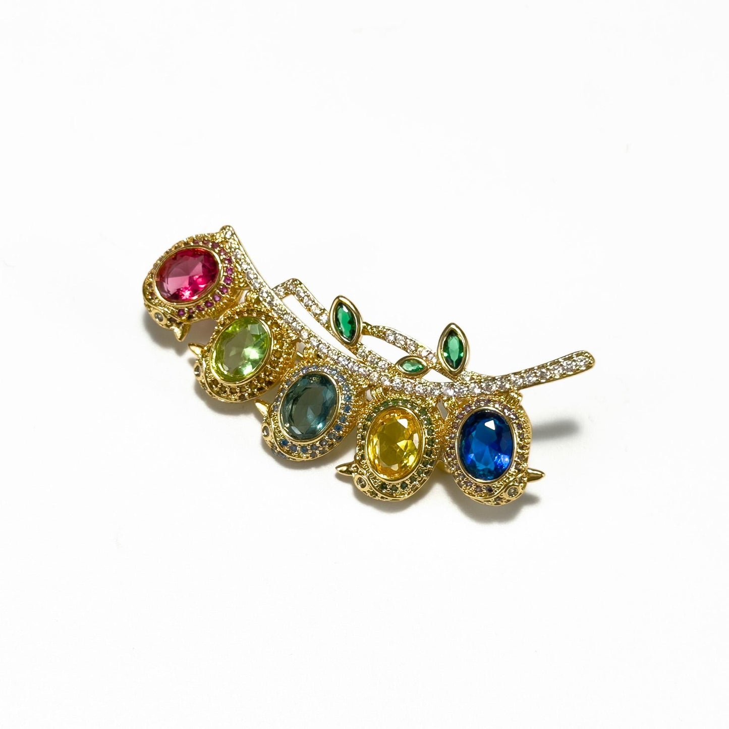 Multicolored Zircon Gold Pea Pod Brooch
