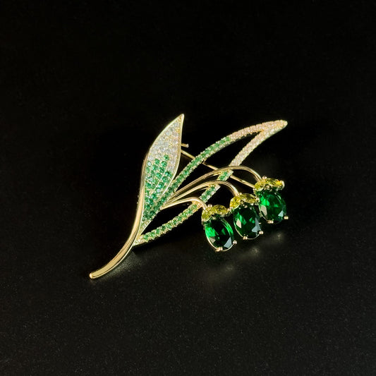 Emerald Lily of the Valley Brooch