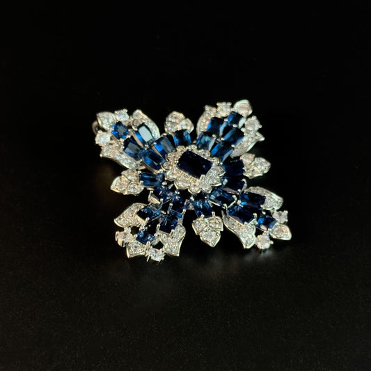 Deep Blue Zircon Cross-Shaped Brooch