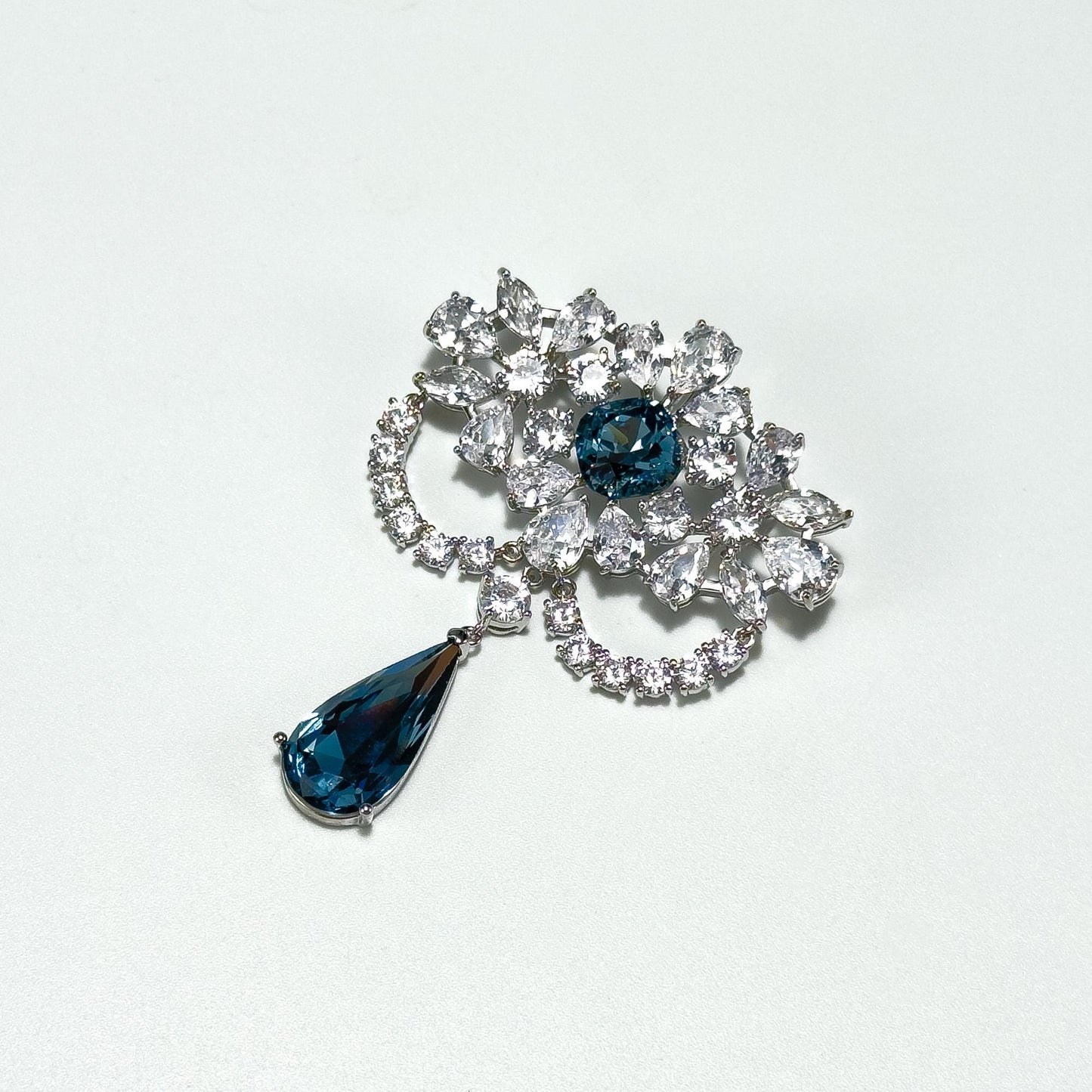 Blue Zircon Pendant Flower Brooch
