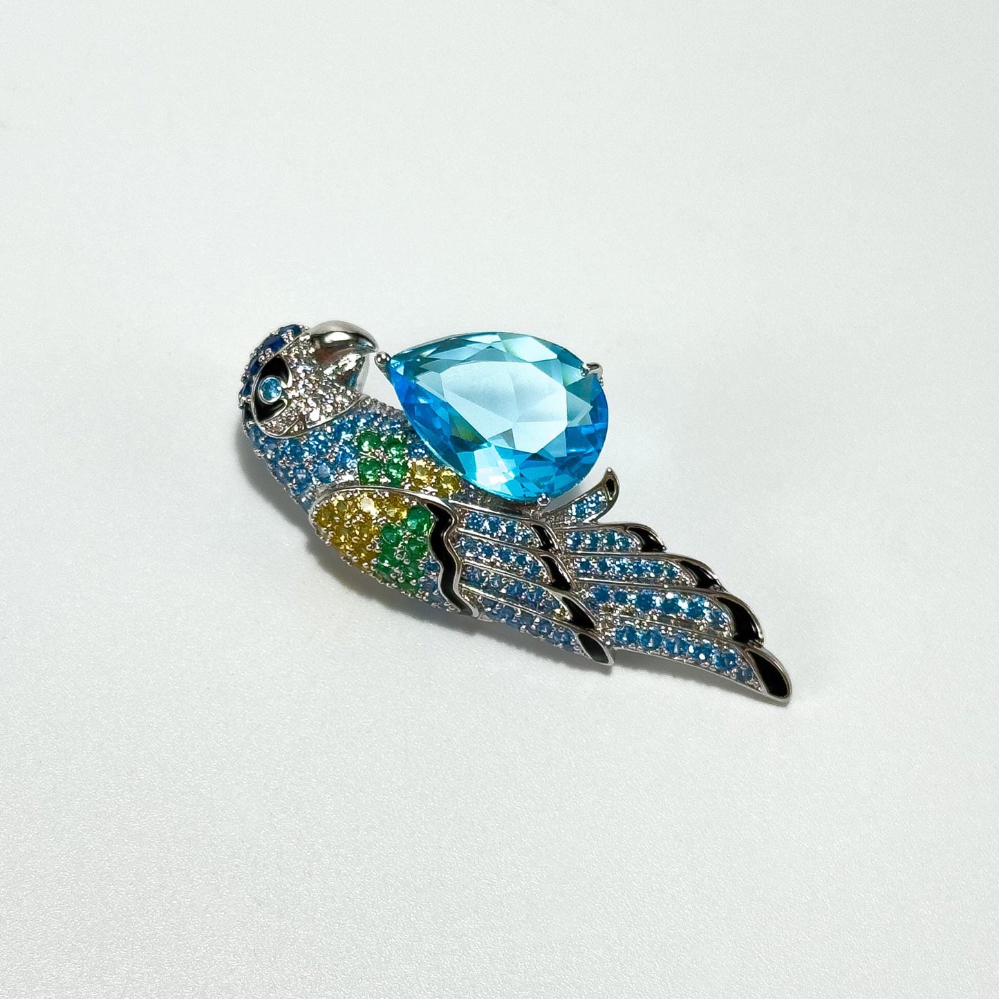 Blue Zircon Parrot-Shaped Brooch
