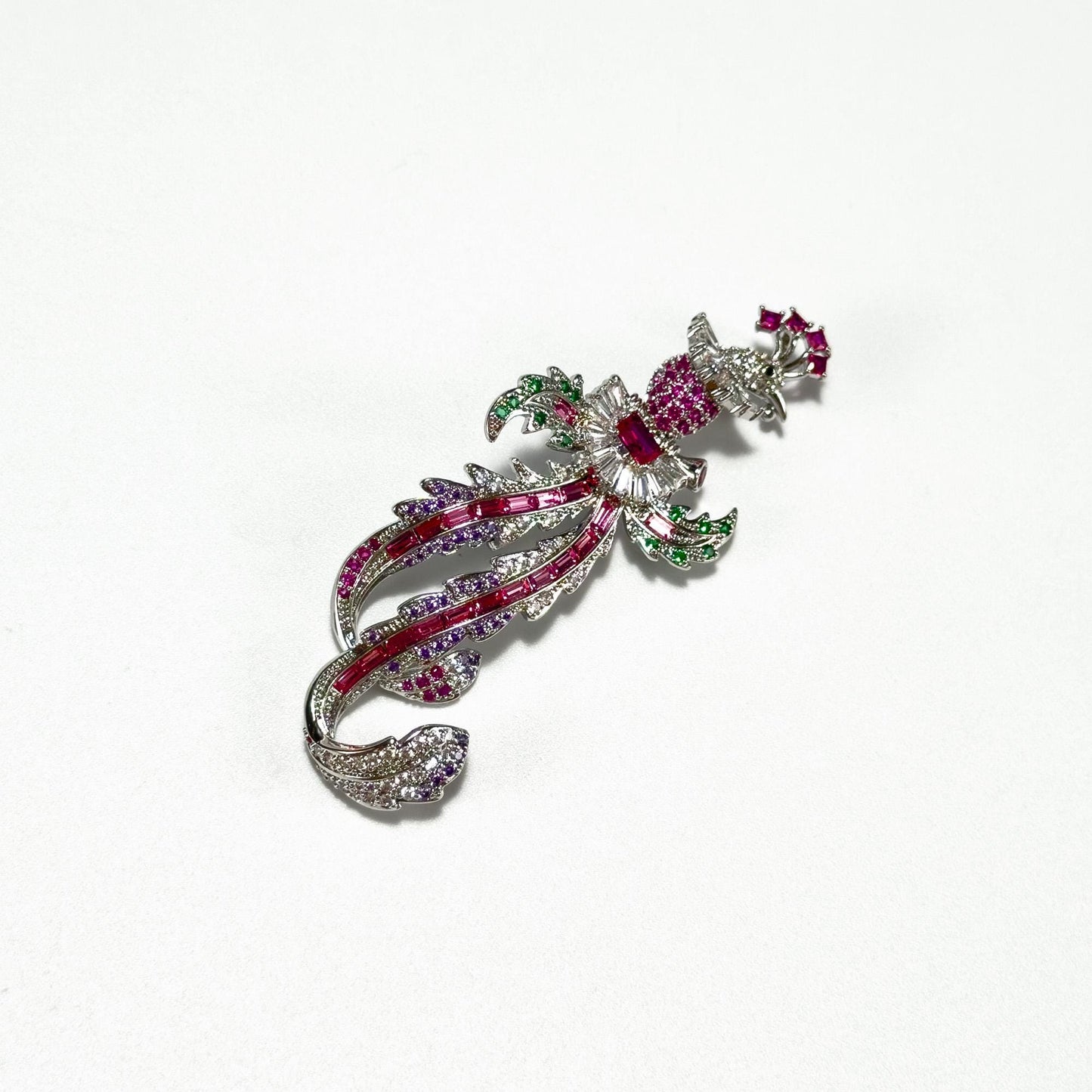 Colorful Long-Tailed Bird Brooch