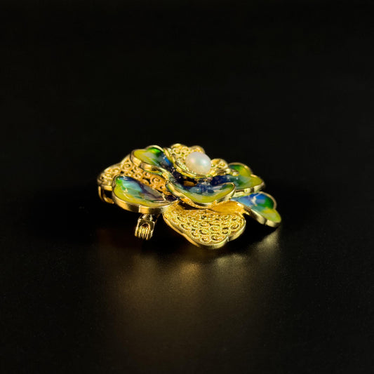 Vintage Enamel Camellia Brooch