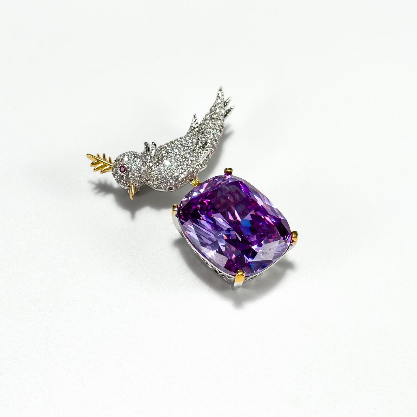 Purple Zircon Bird Brooch