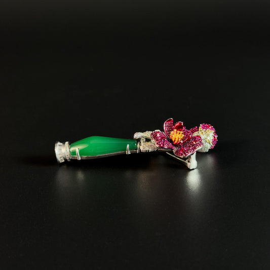 Green Vase Bouquet Brooch