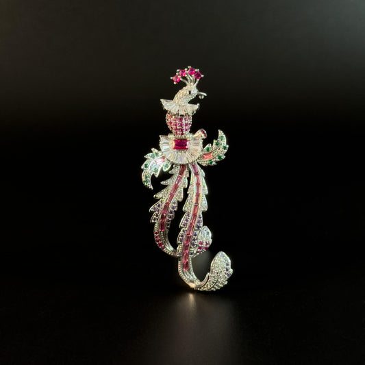 Colorful Long-Tailed Bird Brooch