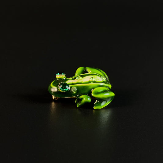 Vintage Enamel Green Frog Brooch
