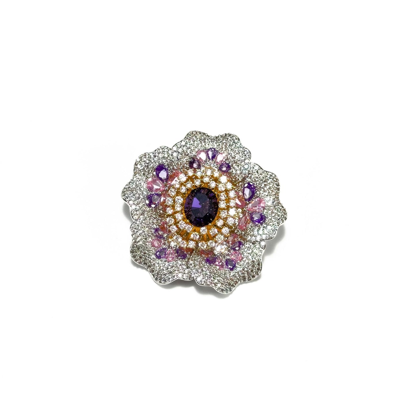 Zirconia Peony Brooch