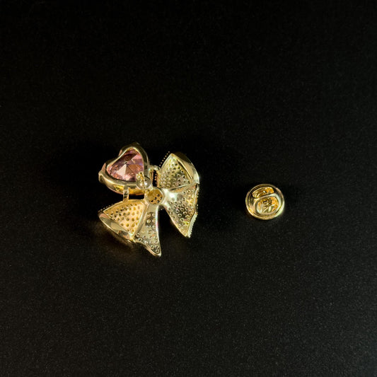 Pink Zircon Gold Bow Brooch