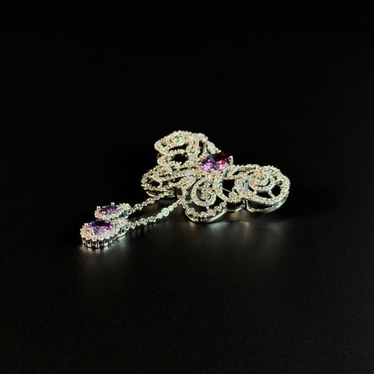 Butterfly-Shaped Purple Zircon Pendant Brooch