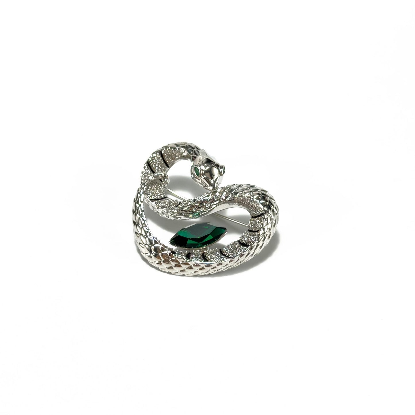 Green Zircon Heart-Shaped Snake Brooch