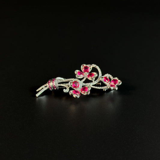 Clover Red Zircon Brooch